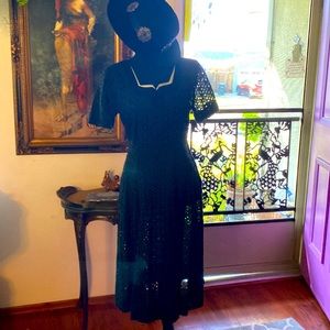 1940s vintage dress. Black eyelet  cute collar